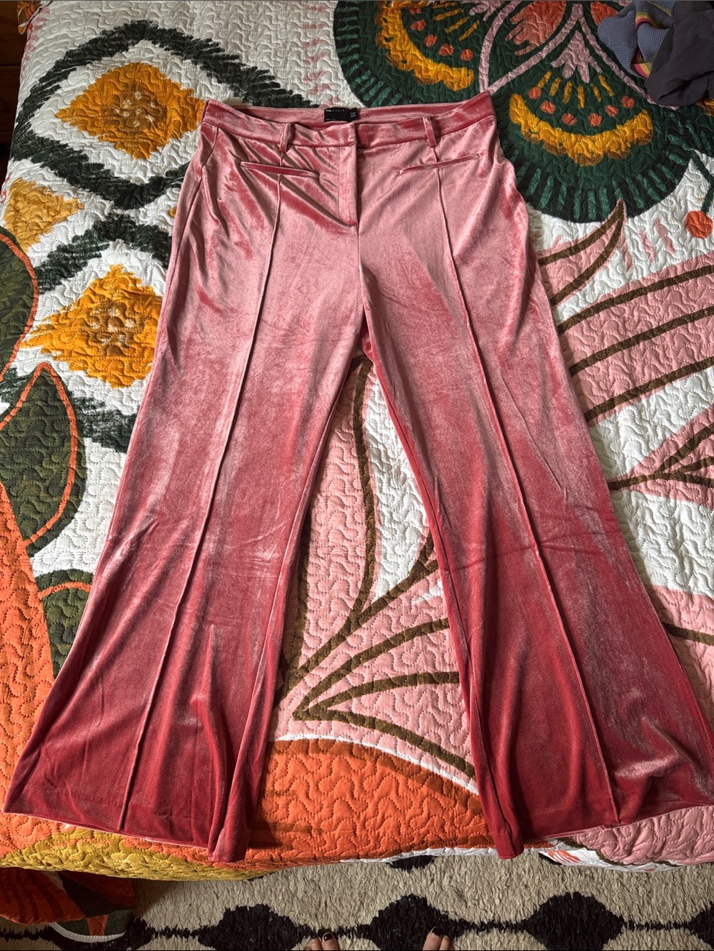 ASOS Women's Pink Velvet Wide-Leg Pants